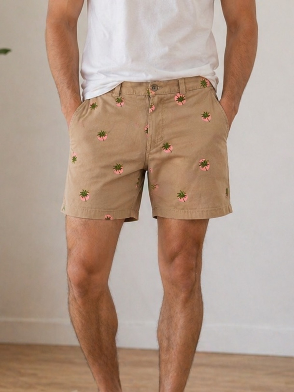 NWOT Essex Crossing Mens Palm Sun print Khaki Tan Green shorts size 30